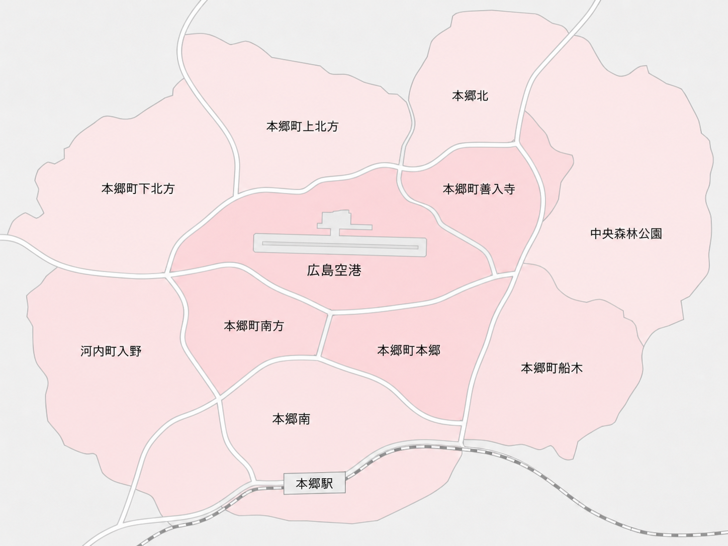 広島空港周辺の利用エリアを示したイラスト地図
