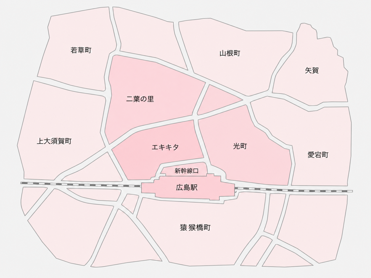 広島駅周辺の利用エリアを示したイラスト地図