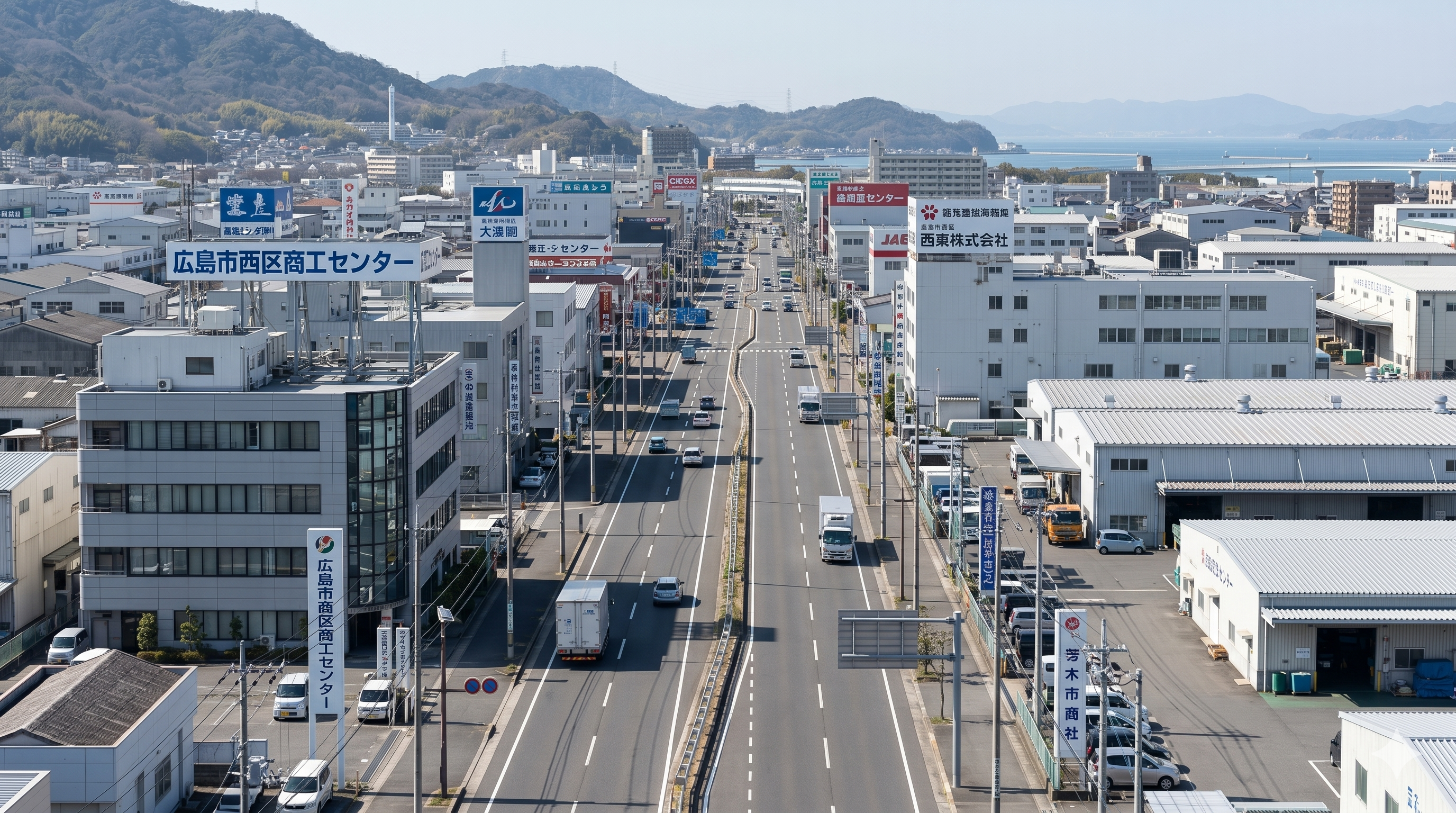 商工センター周辺の配送拠点・事務所への配車