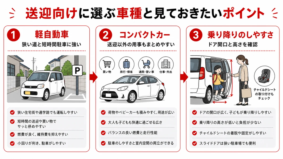 送迎向けに選ぶ車種と見ておきたいポイント