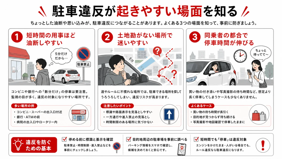 駐車違反が起きやすい場面を知る