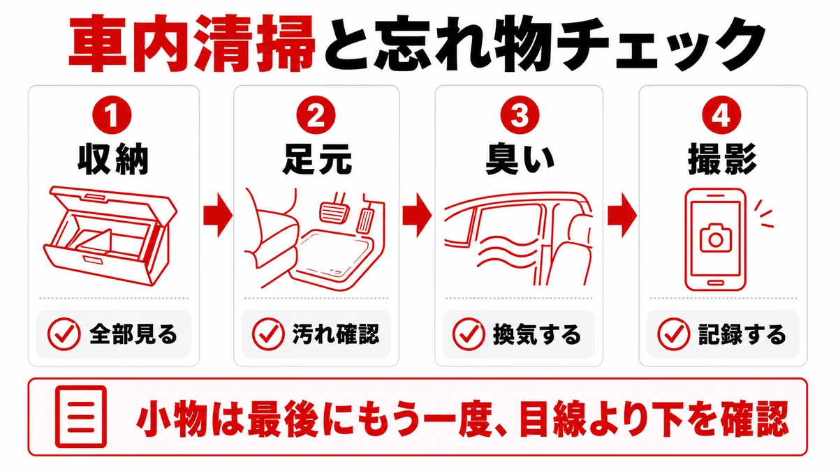 車内清掃と忘れ物を確認する