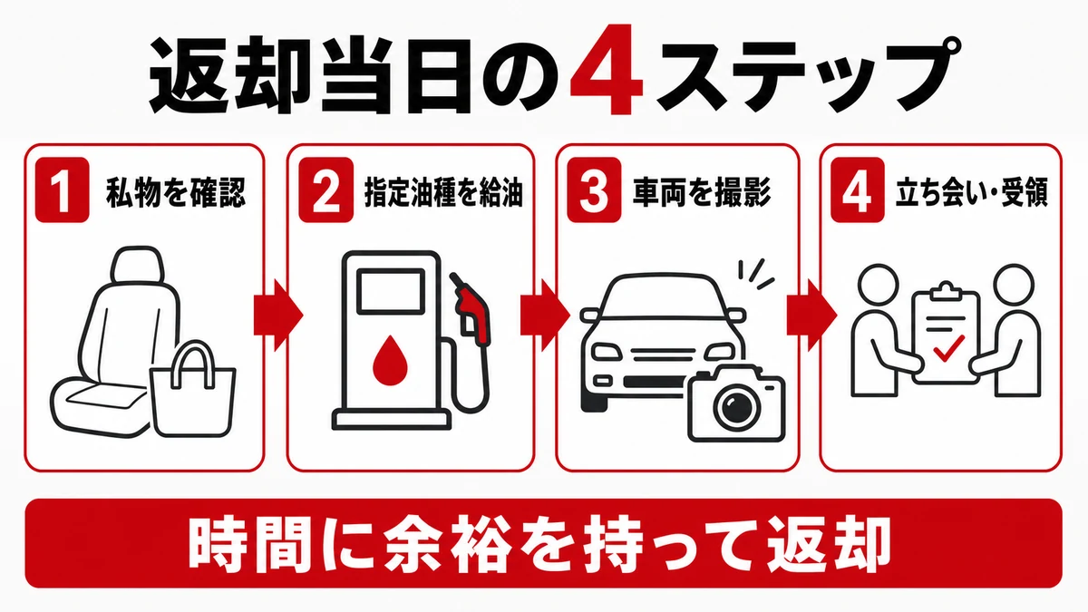 注意点2｜燃料・時間・返却場所の条件を守る