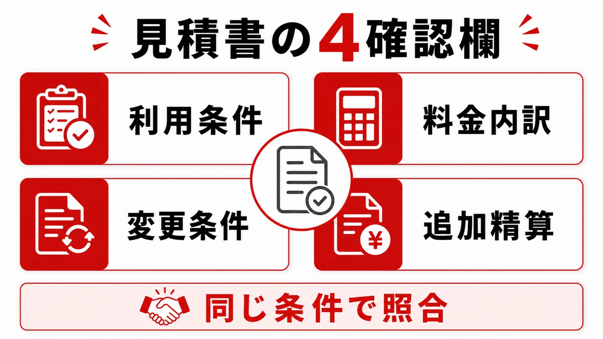 長期レンタカーの見積書で照合する4つの確認欄
