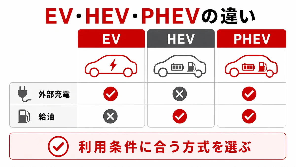 EV・HEV・PHEVの違い