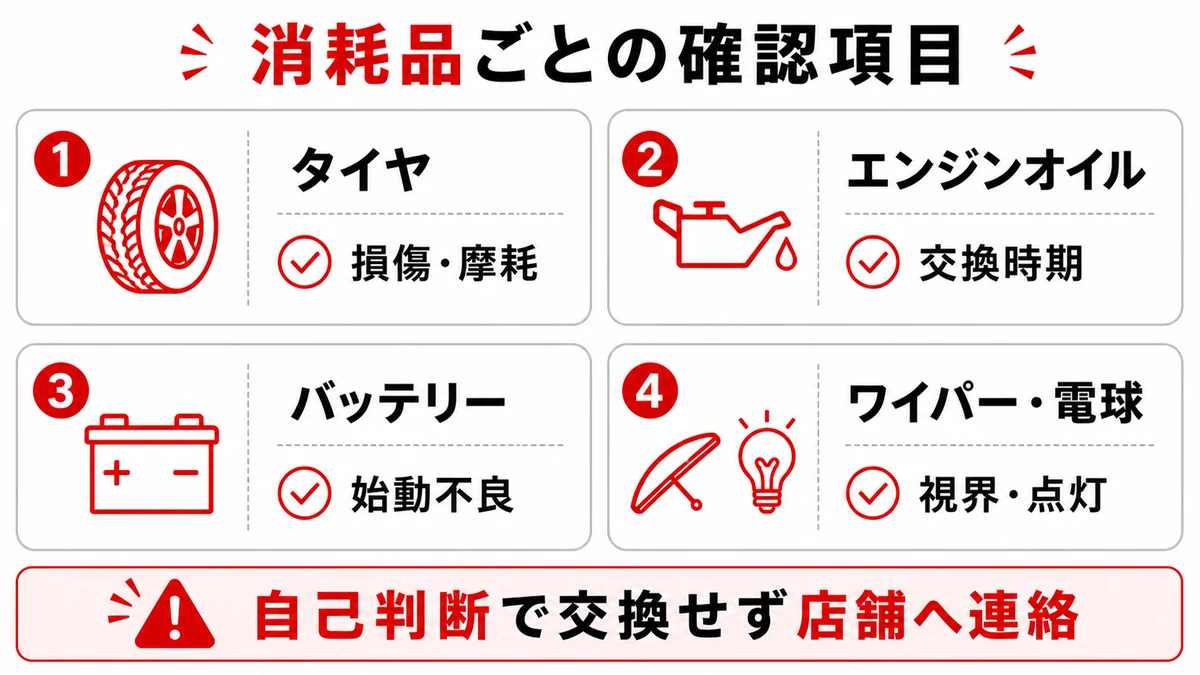 消耗品の交換条件を部品ごとに確認する