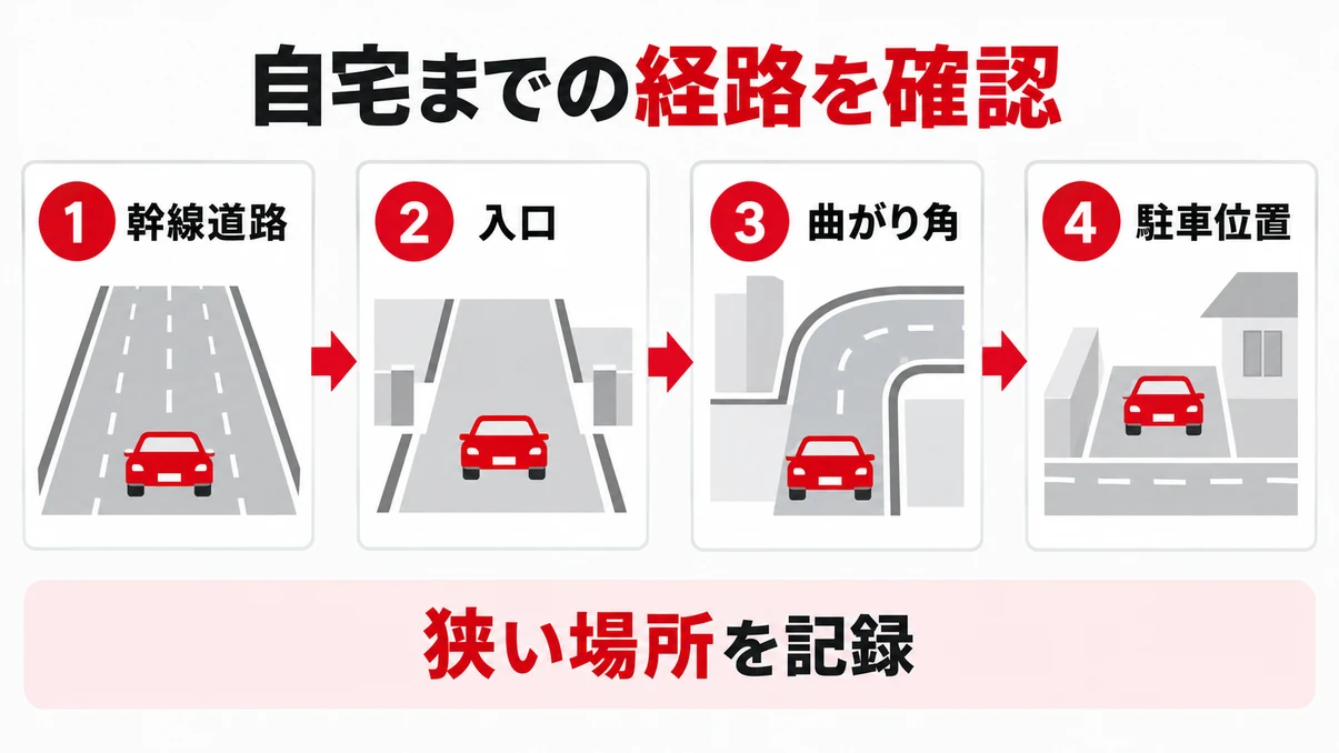 自宅までの経路を4地点で確認する図