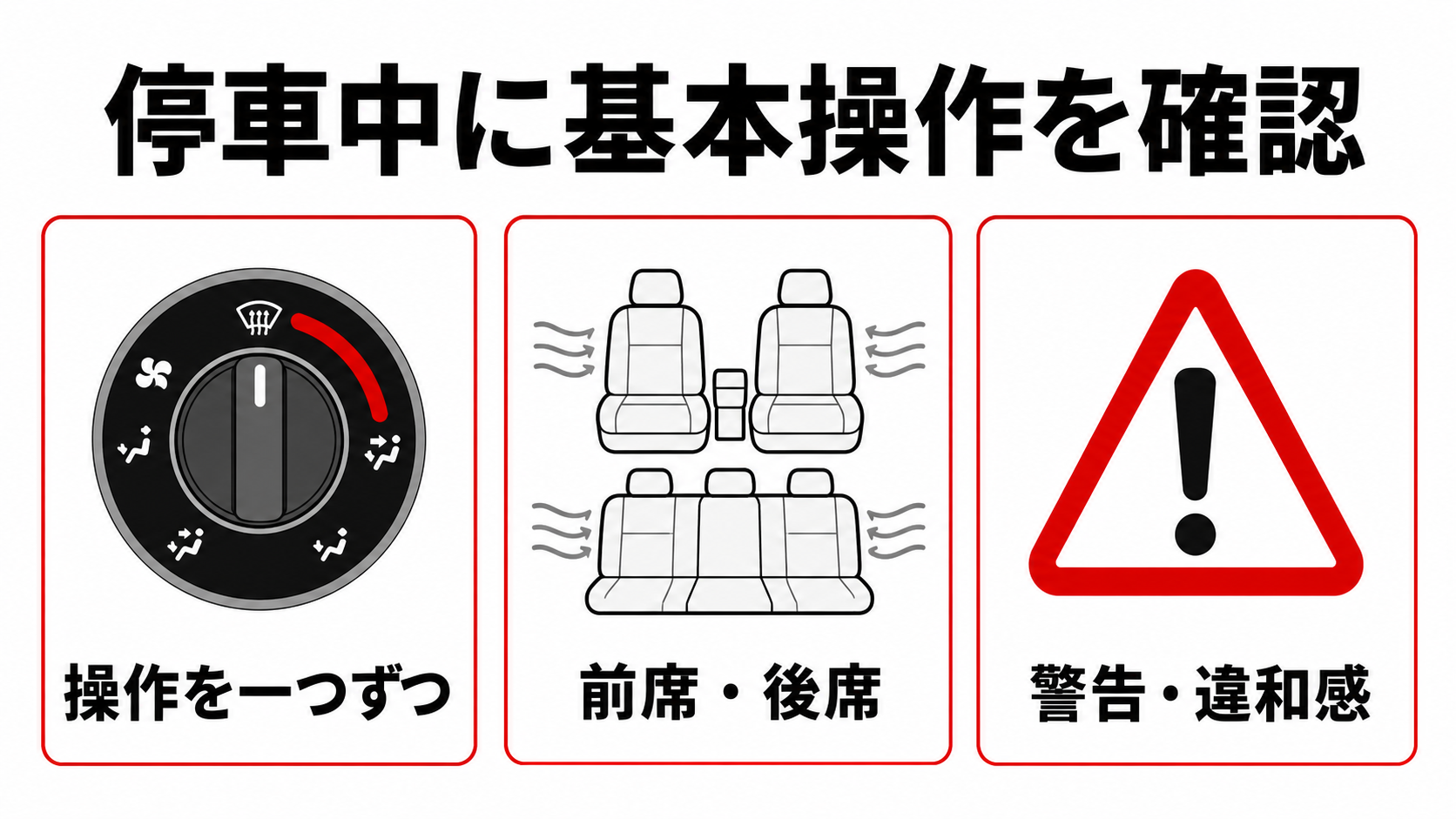 停車状態でエアコンの操作、前席と後席、警告や違和感を確認する3つのポイント