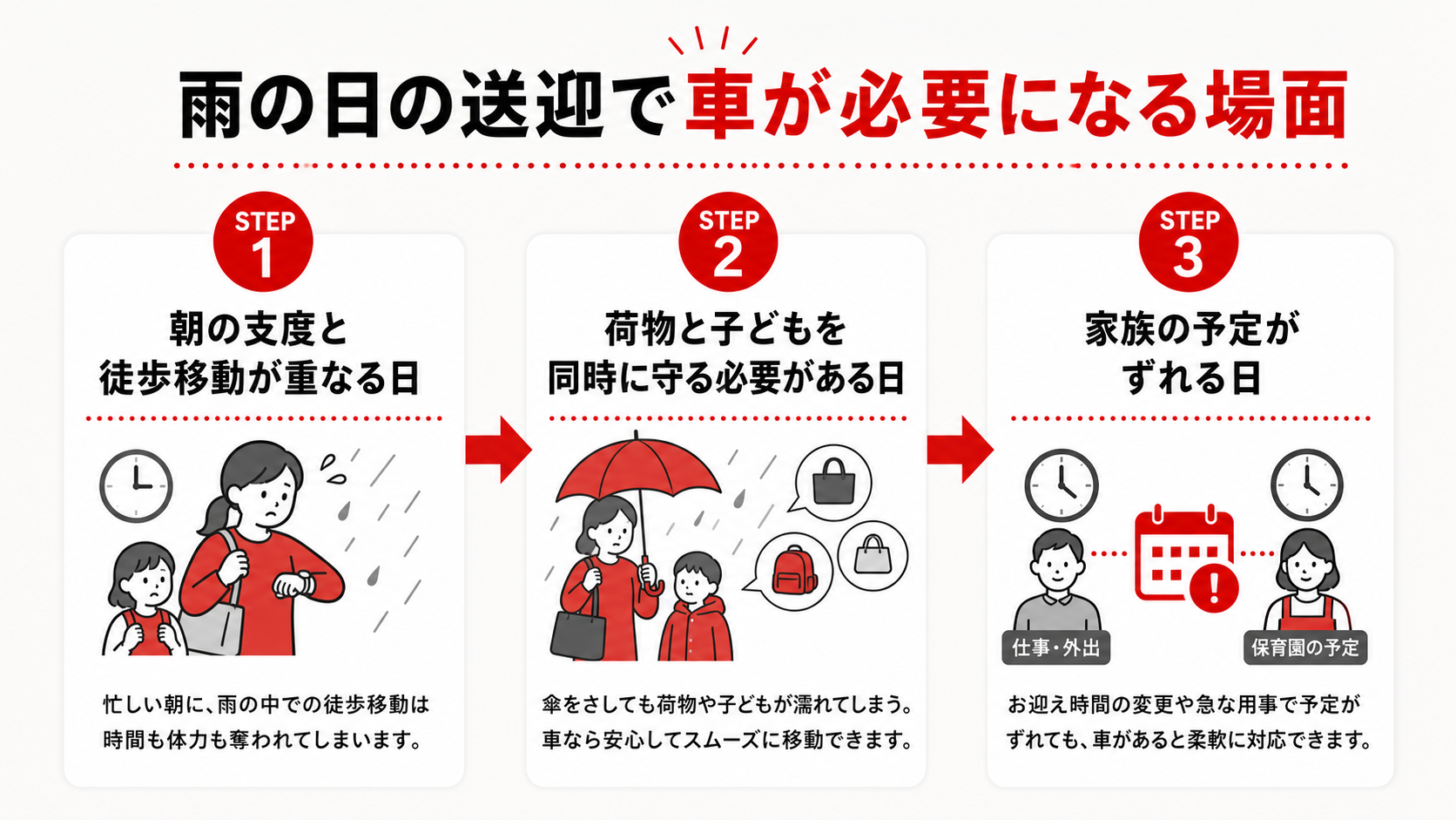 雨の日の送迎で車が必要になる場面