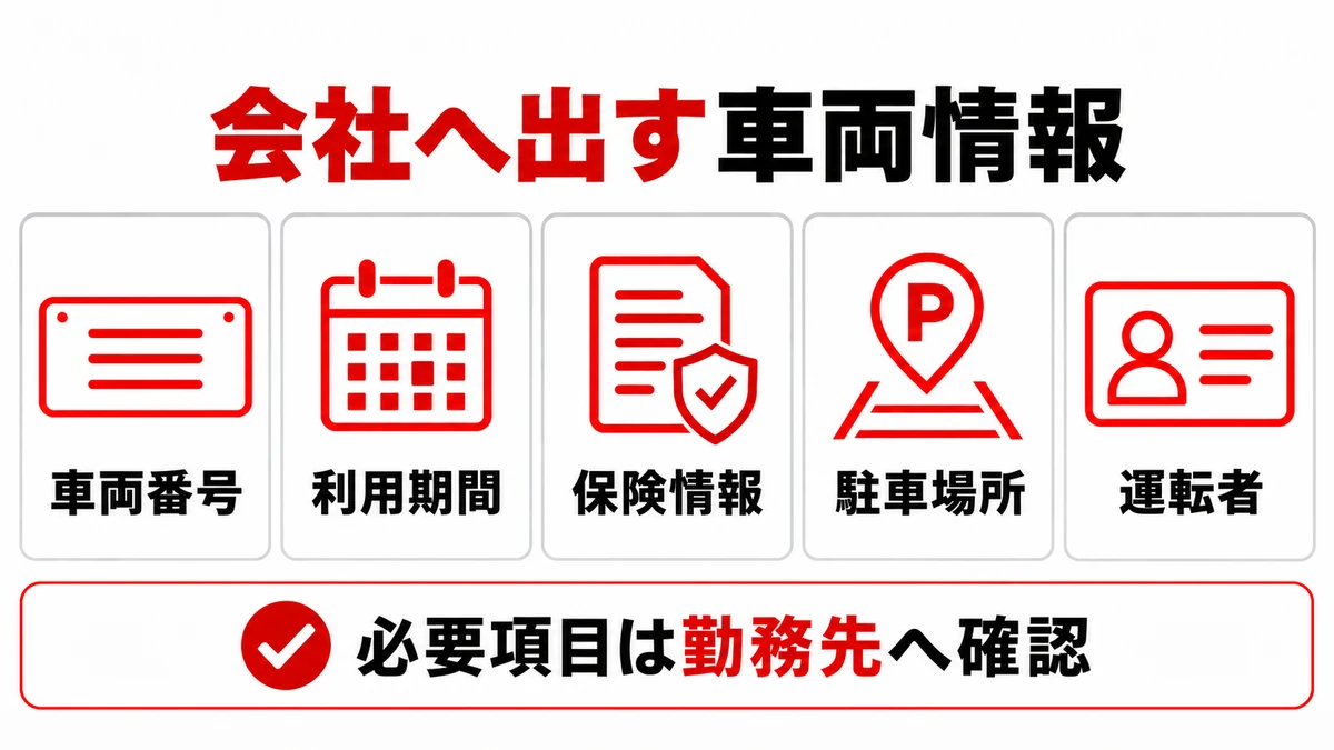 レンタカー通勤で会社へ提出する車両情報