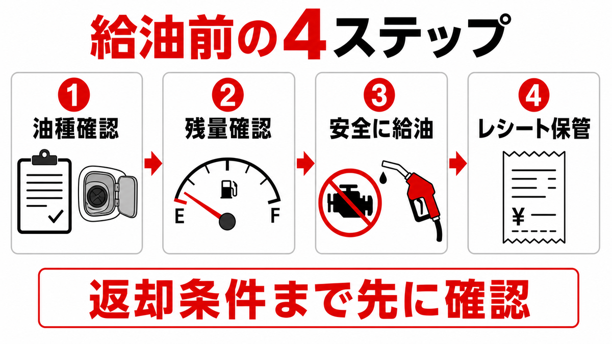 給油前に確認する4つのステップ