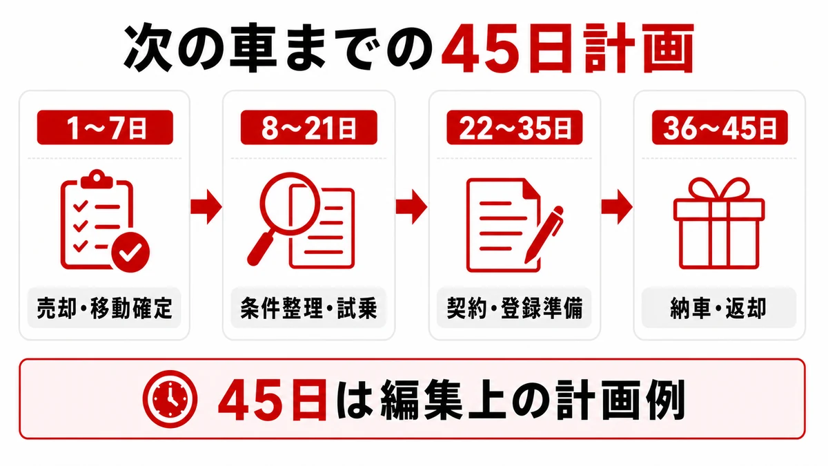 愛車売却から次の車の納車とレンタカー返却までを45日で管理する計画