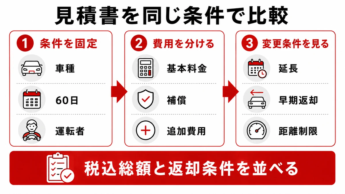 長期レンタカーの見積条件をそろえる3ステップ