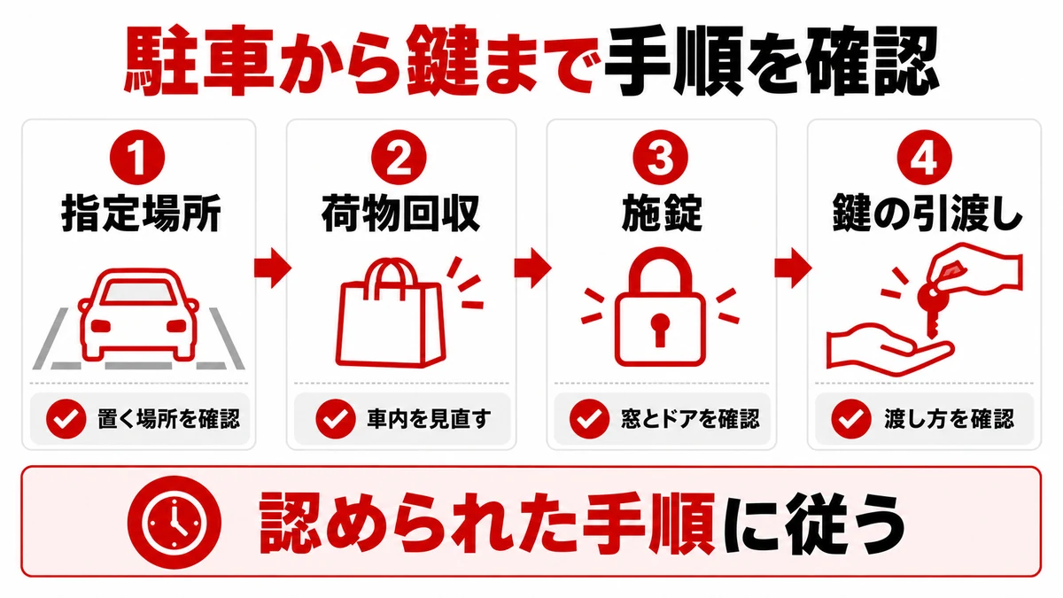 指定場所・荷物回収・施錠・鍵の引き渡しの確認手順